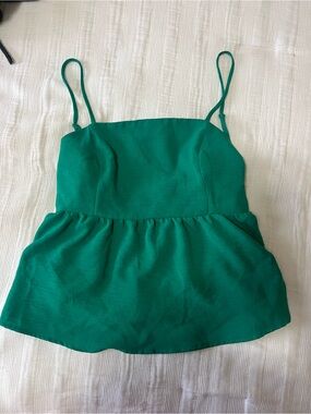 Monteau Emerald Green Spaghetti Strap Peplum Top